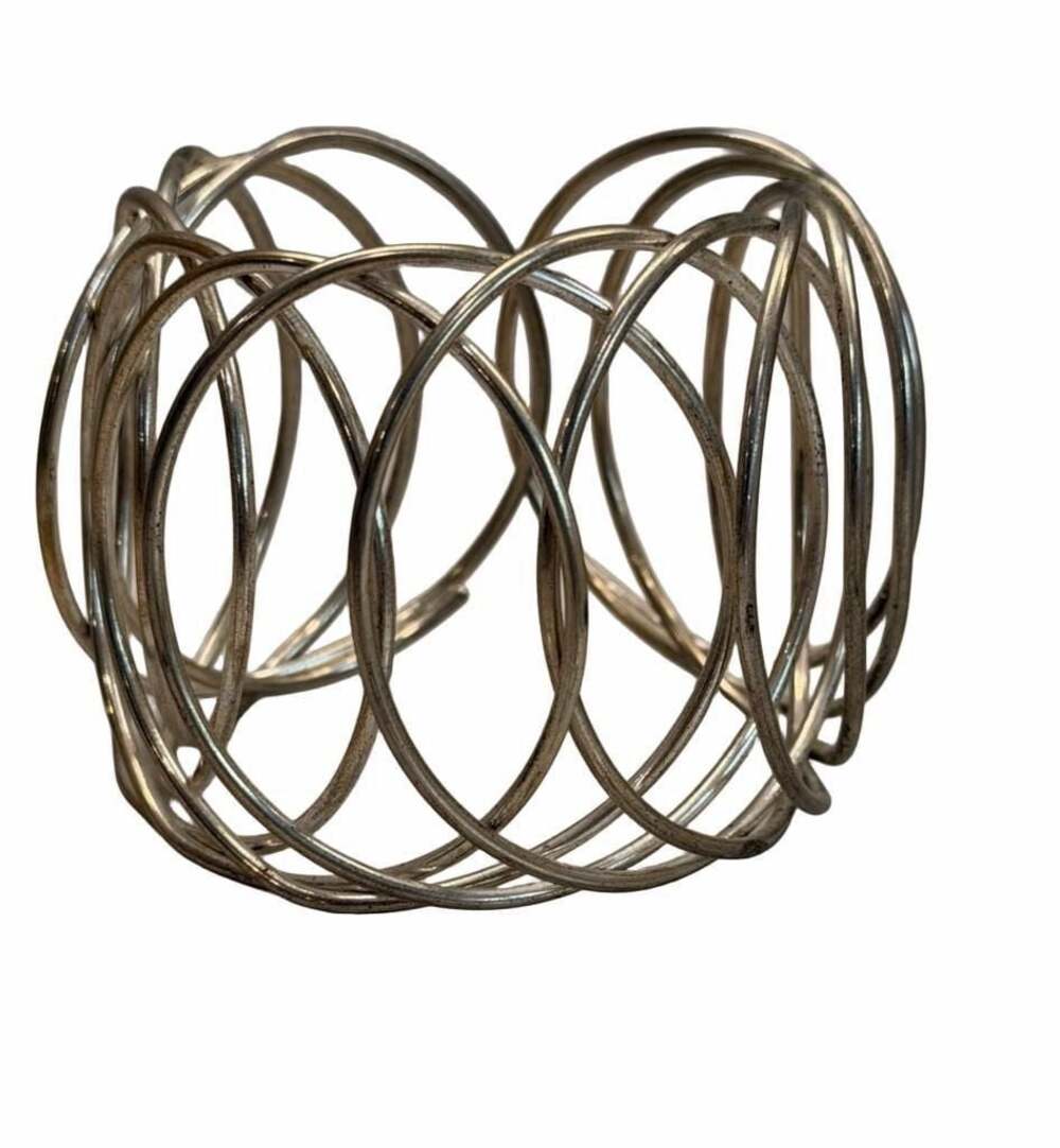 Chunky Wide Silver Tone Open Work Multi-Wire Cuff Bracelet